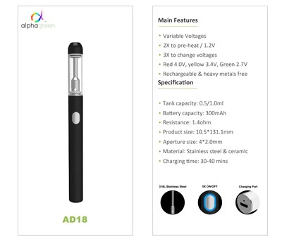 1ml 予熱 & 可変電圧 使い捨て Vape ペン